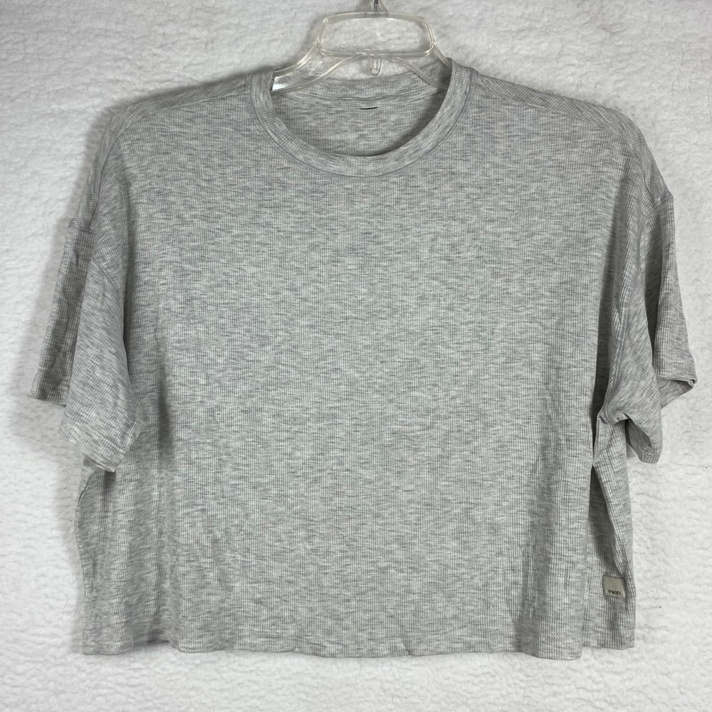 Vuori Womens Ribbed Crop Tee Light Grey Heather Short Sleeve Boxy Fit Crew Neck